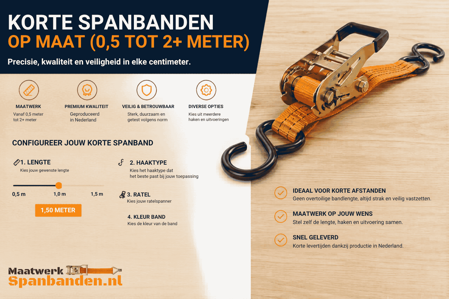 Korte spanbanden op maat (0.5 tot 2 meter)